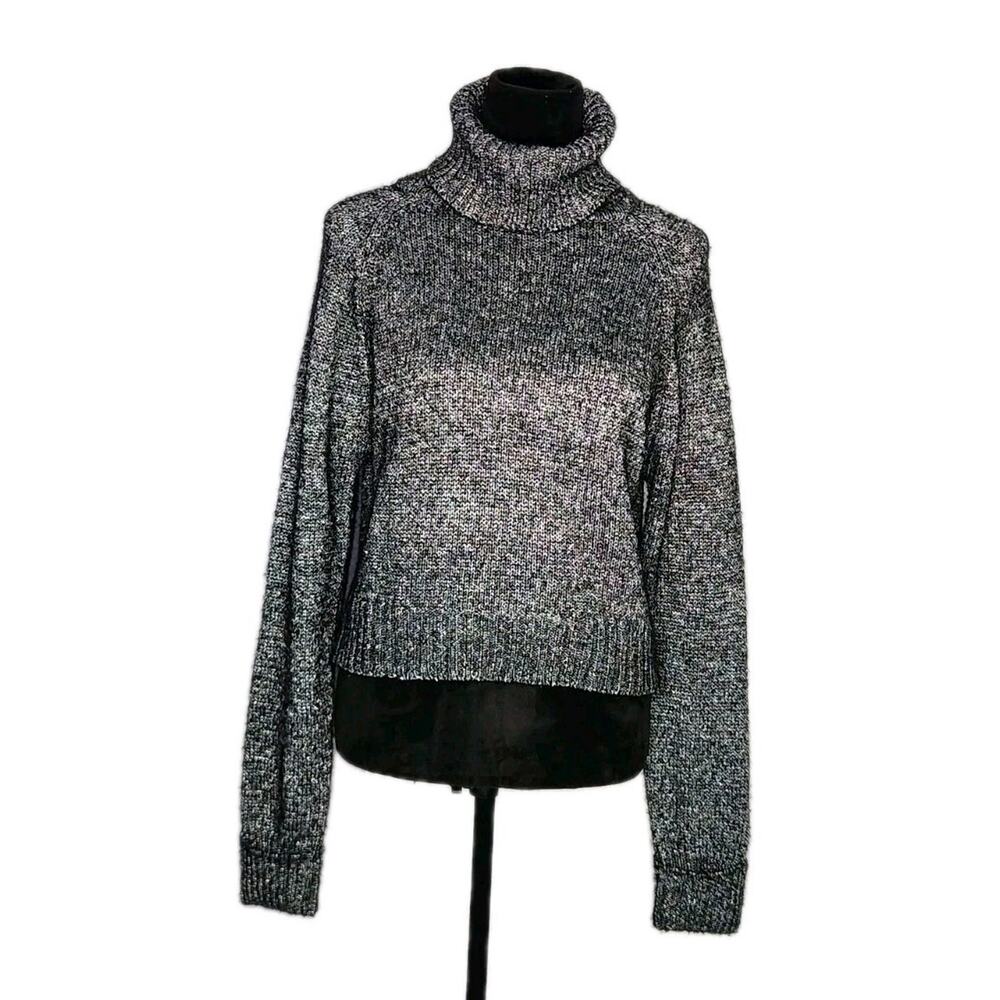 Line The Label Gray Knit Long Sleeves Cropped Turtleneck Sweater Size Small